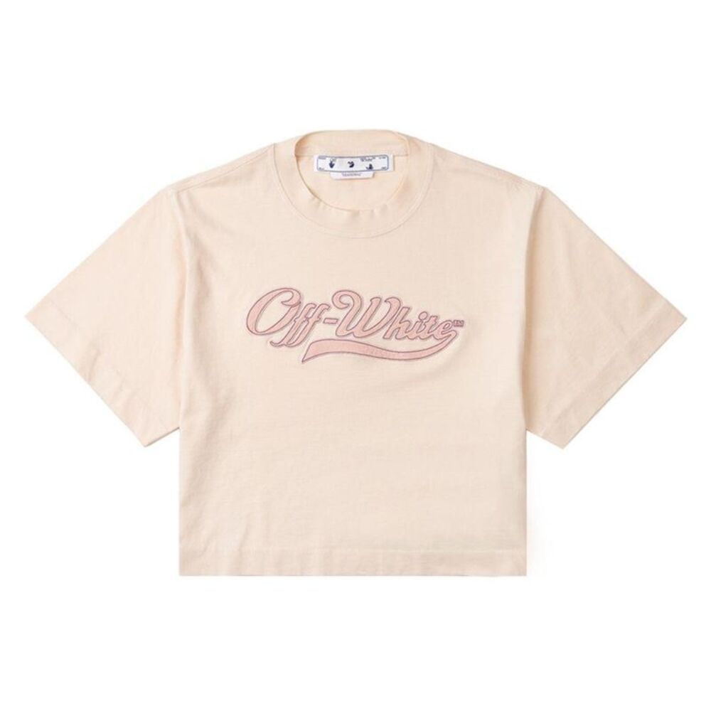 Off-White Womens/Ladies Embroidered Logo Crop T-Shirt / Pink